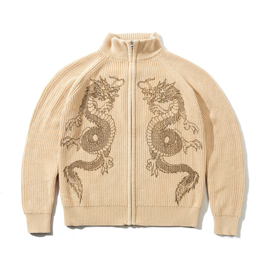 Dragon Zip-Thru Knit Sweater, Sand