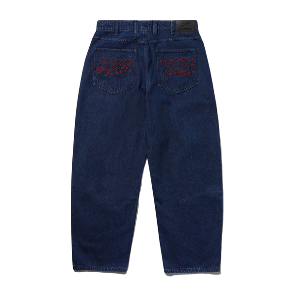 Butter Goods Drummer Baggy Denim Jeans, Raw Dark Indigo