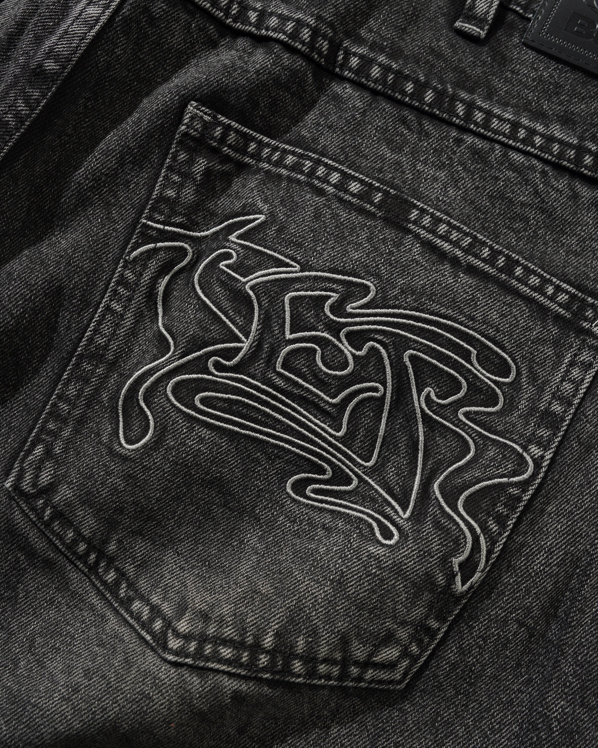 Drummer Baggy Denim Jeans, Streaky Black