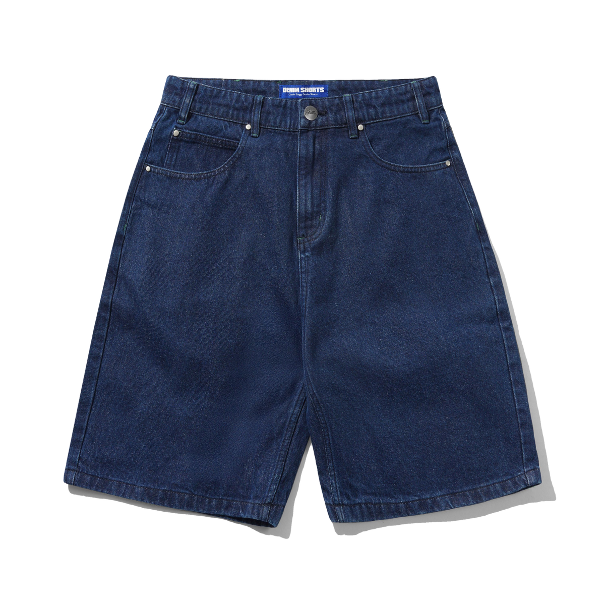 Drummer Baggy Denim Shorts, Raw Dark Indigo
