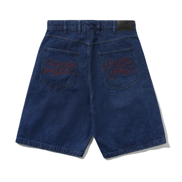Butter Goods Drummer Baggy Denim Shorts, Raw Dark Indigo
