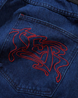Drummer Baggy Denim Shorts, Raw Dark Indigo