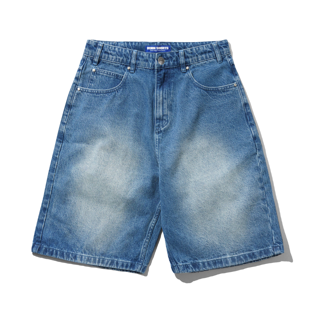 Drummer Baggy Denim Shorts, Stone Wash Blue
