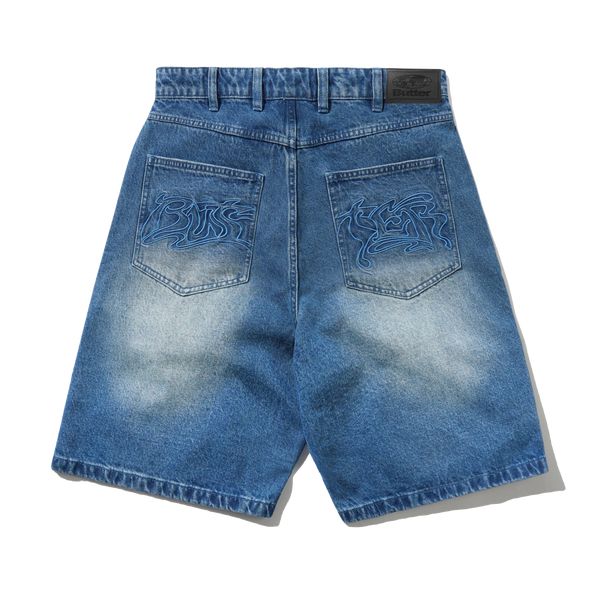 Butter Goods Drummer Baggy Denim Shorts, Stone Wash Blue