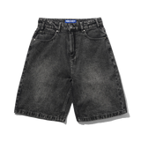 Drummer Baggy Denim Shorts, Streaky Black