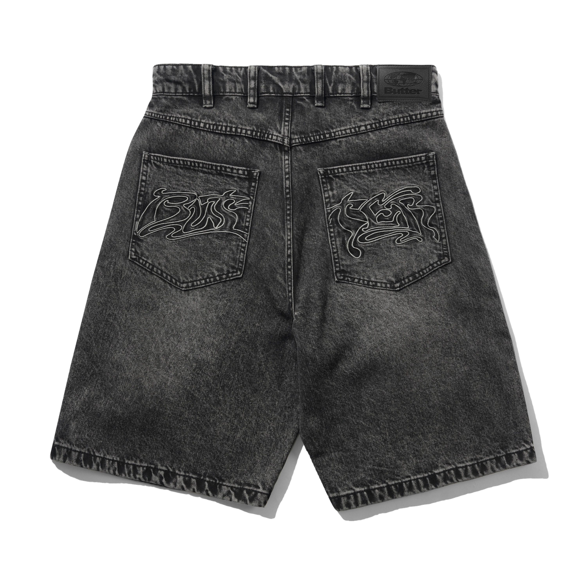 Drummer Baggy Denim Shorts, Streaky Black