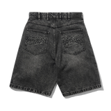 Drummer Baggy Denim Shorts, Streaky Black