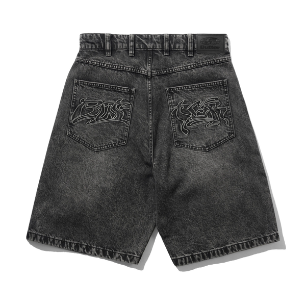 Butter Goods Drummer Baggy Denim Shorts, Streaky Black
