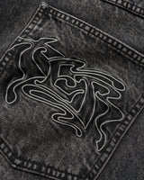 Drummer Baggy Denim Shorts, Streaky Black
