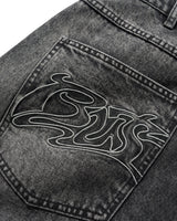 Drummer Baggy Denim Shorts, Streaky Black