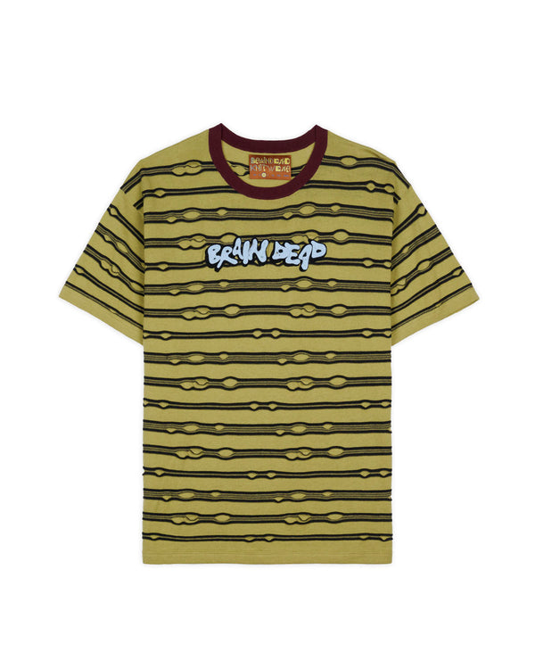 Brain Dead Embroidered Puckered Stripe Shirt, Lime