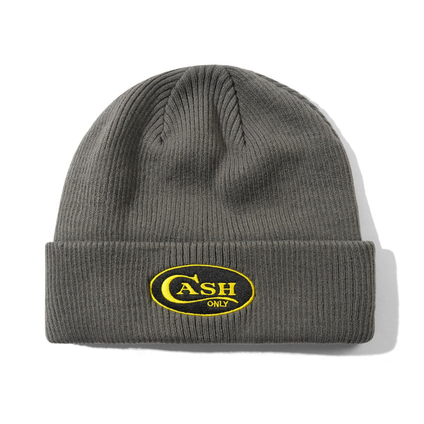 Cash Only Emblem Beanie, Grey