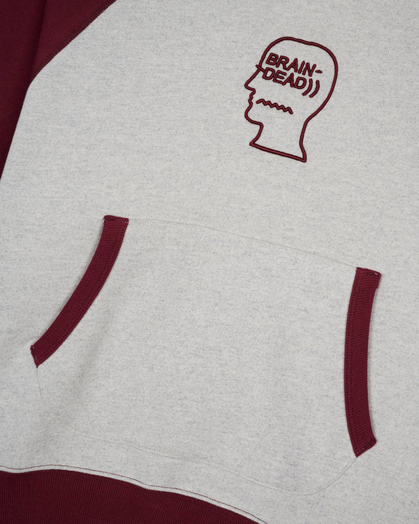 Brain Dead Fleece Logo Head Raglan Hood, Oatmeal Maroon