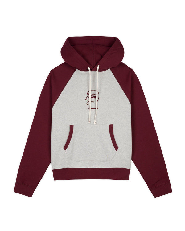 Brain Dead Fleece Logo Head Raglan Hood, Oatmeal Maroon