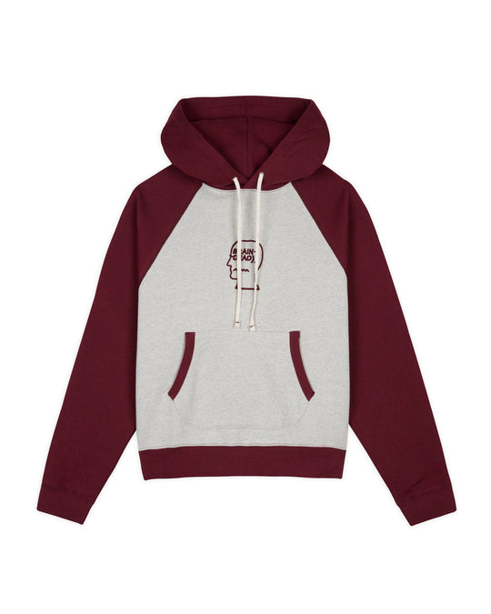 Fleece Logo Head Raglan Hood, Oatmeal Maroon