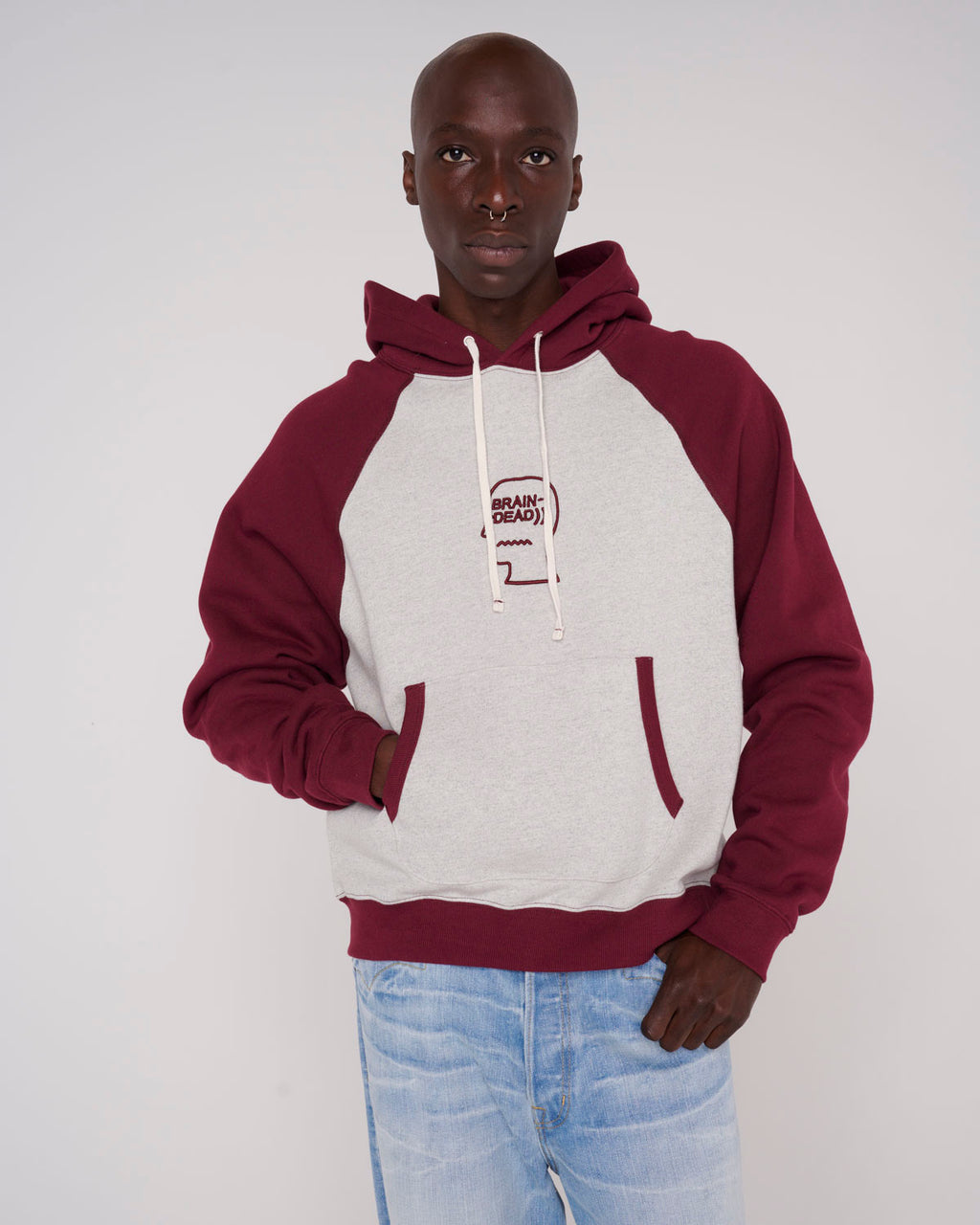 Fleece Logo Head Raglan Hood, Oatmeal Maroon