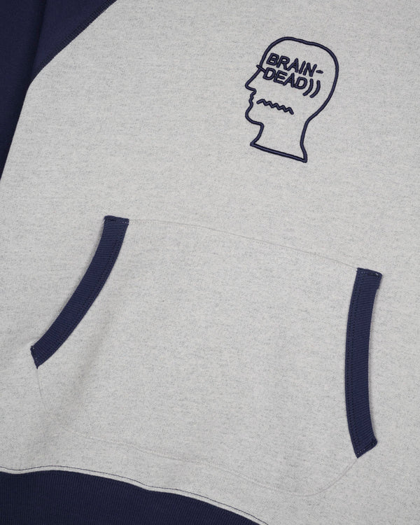 Brain Dead Fleece Logo Head Raglan Hood, Oatmeal Navy
