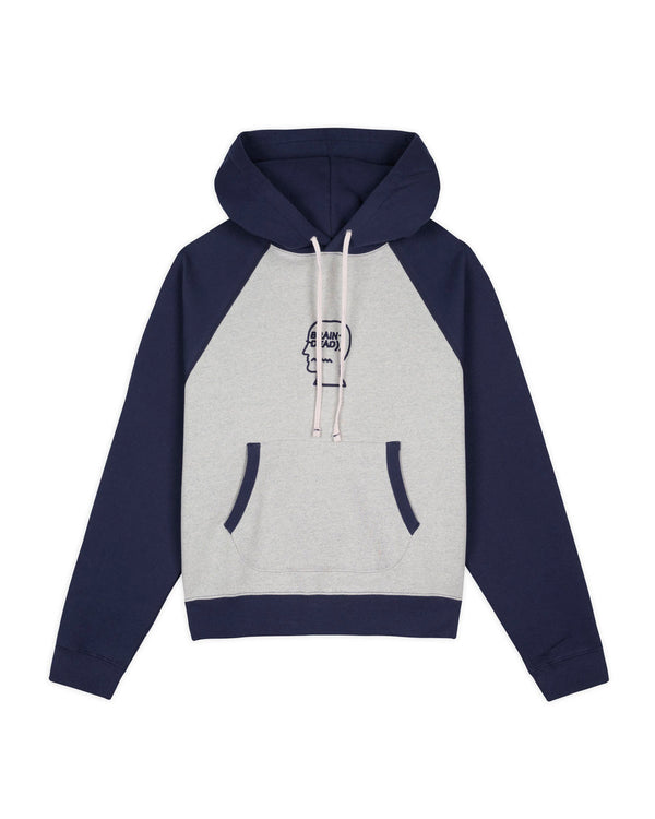 Brain Dead Fleece Logo Head Raglan Hood, Oatmeal Navy