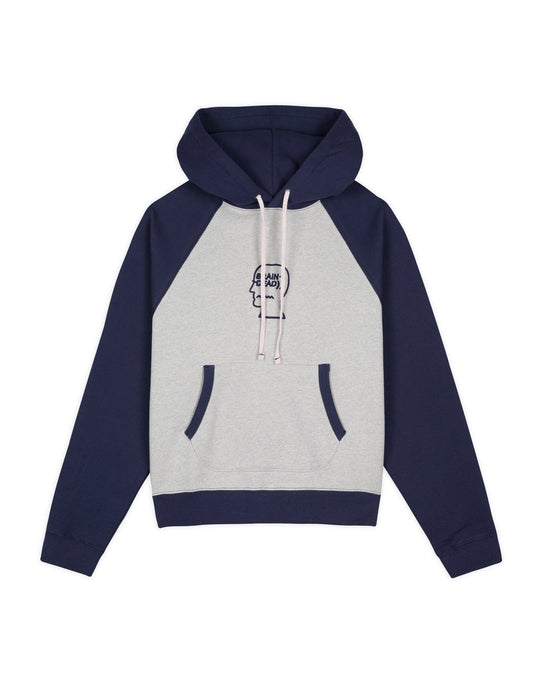 Fleece Logo Head Raglan Hood, Oatmeal Navy