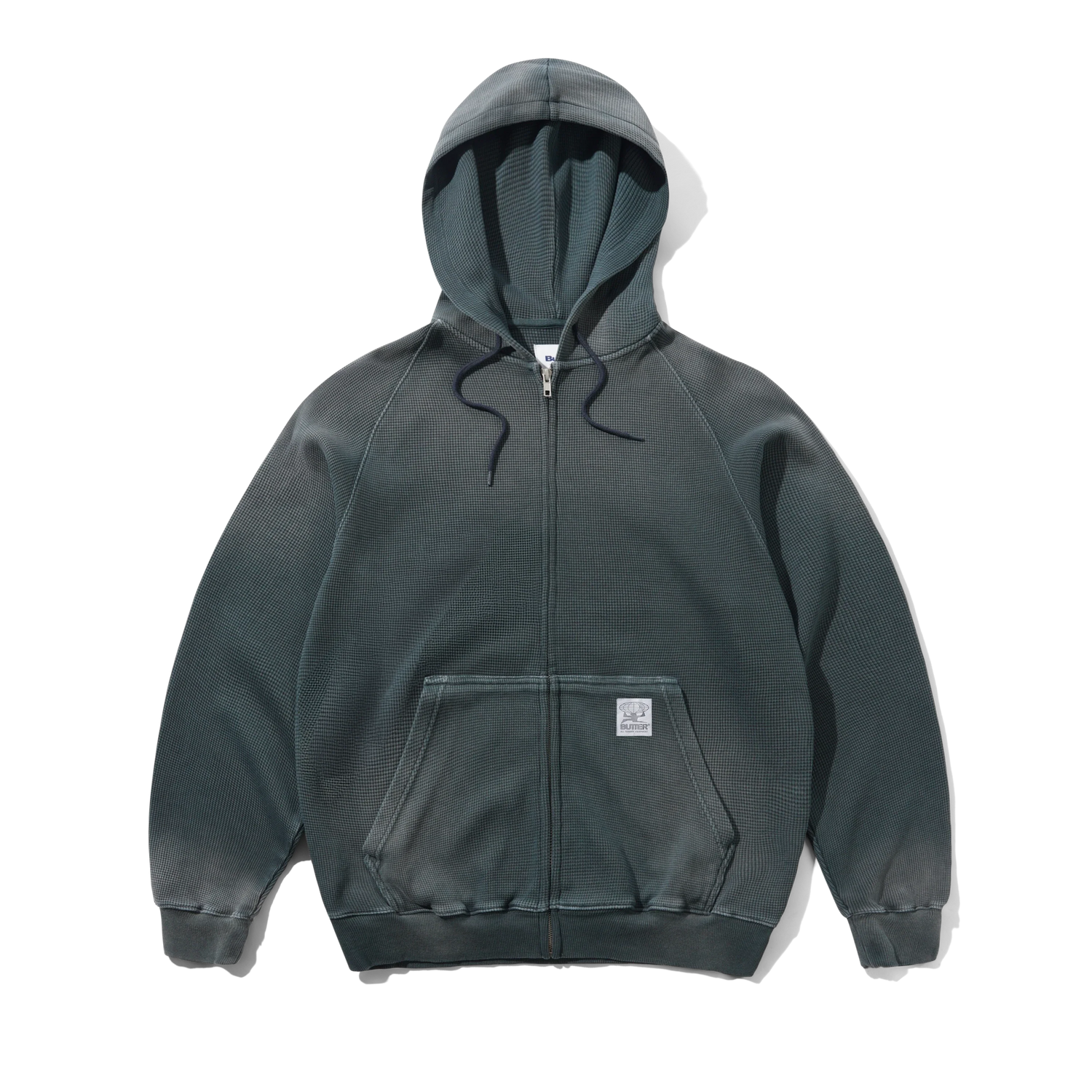 Faded Waffle Zip-Thru Hood, Washed Black