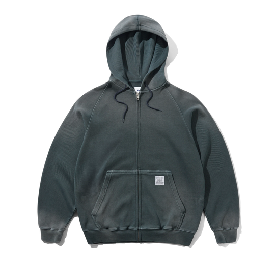 Faded Waffle Zip-Thru Hood, Washed Black