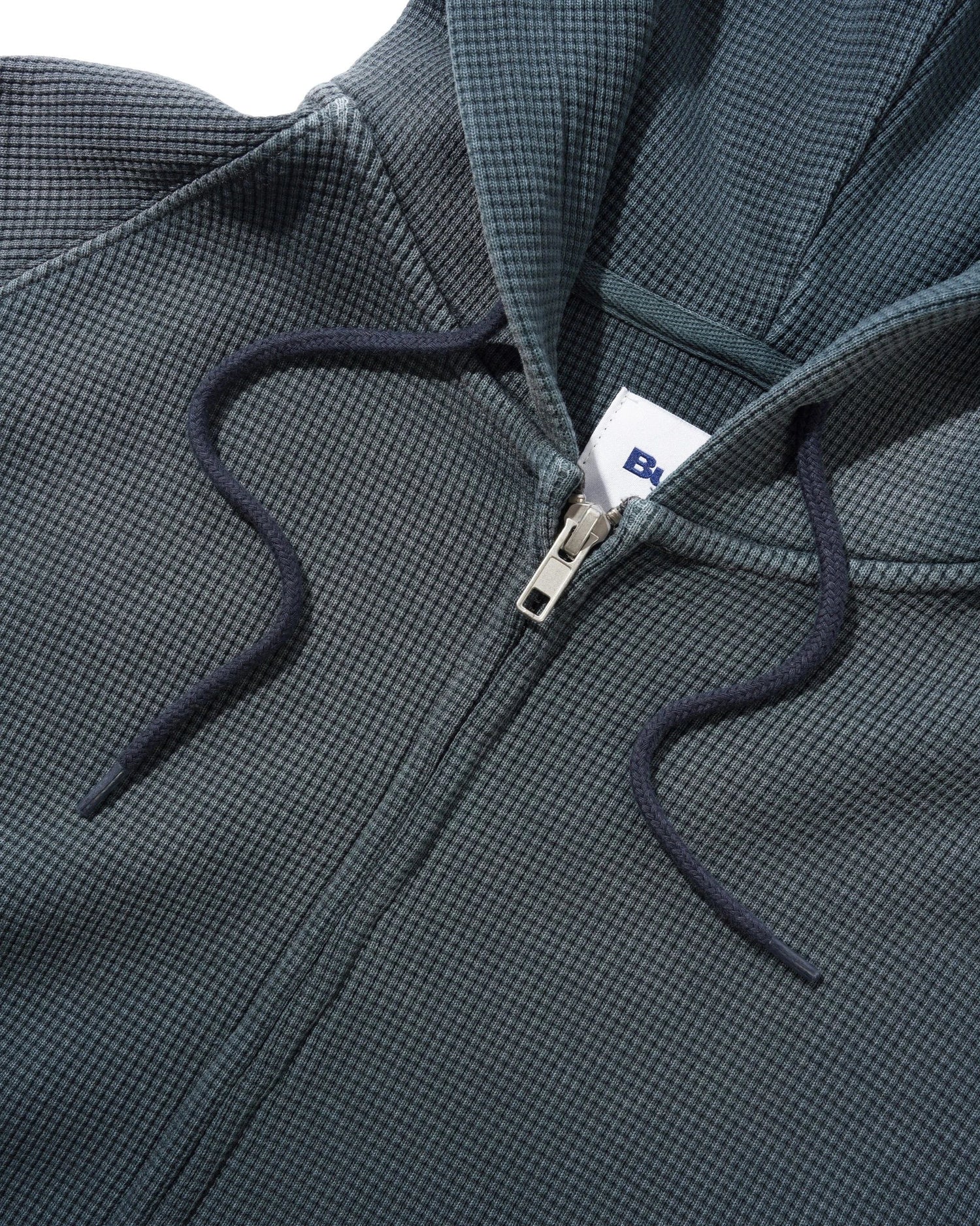 Faded Waffle Zip-Thru Hood, Washed Black