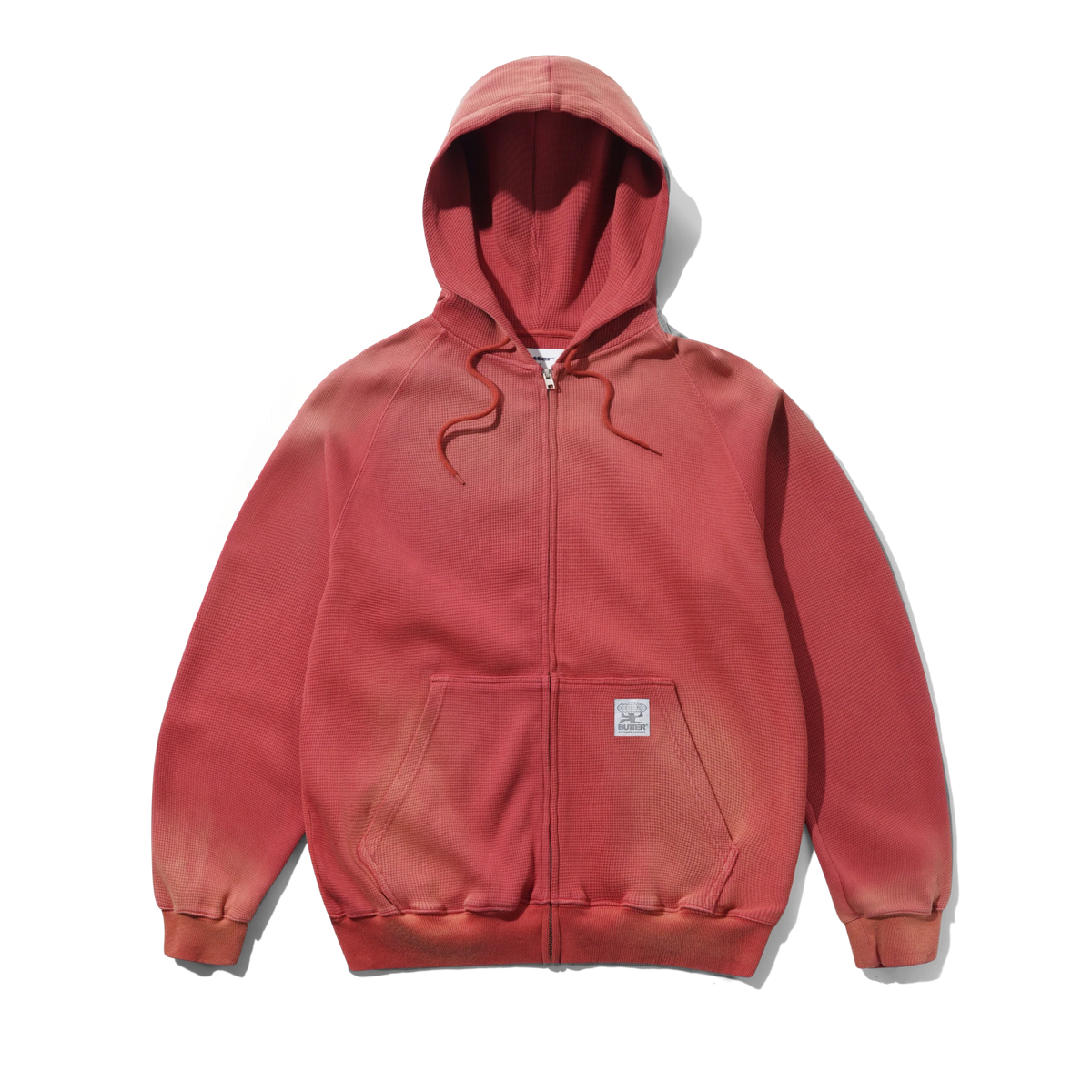 Faded Waffle Zip-Thru Hood, Washed Red