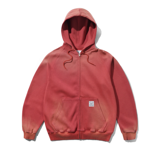 Faded Waffle Zip-Thru Hood, Washed Red