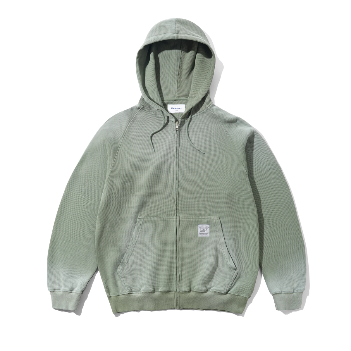 Faded Waffle Zip-Thru Hood, Washed Sage