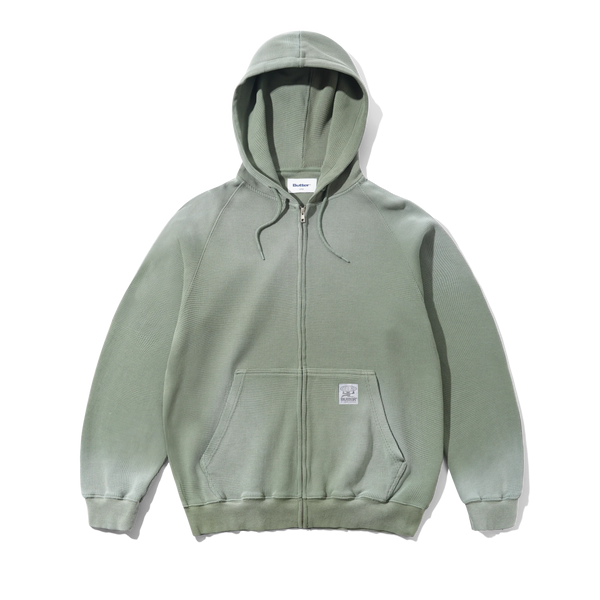 Butter Goods Faded Waffle Zip-Thru Hood, Washed Sage