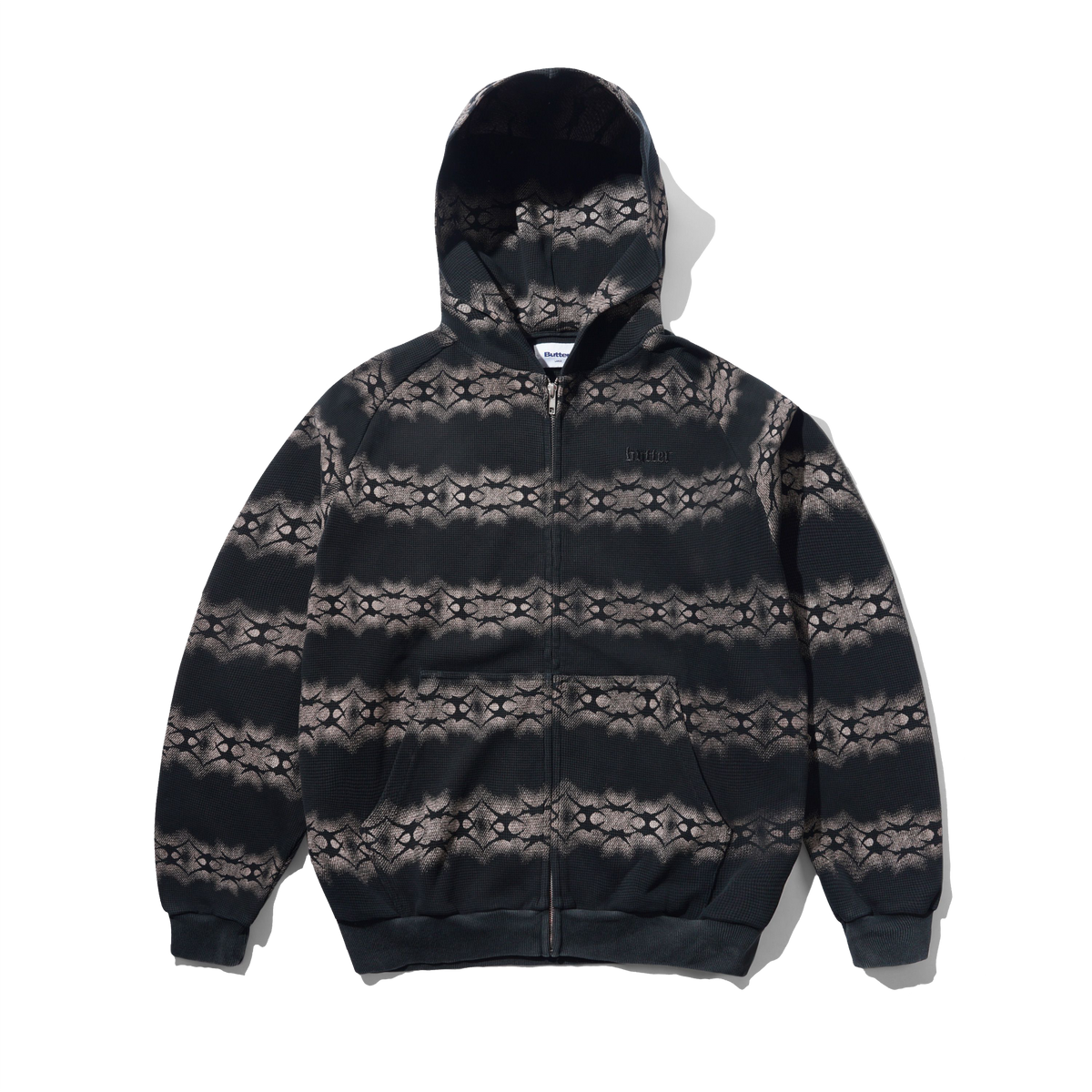 Faded Waffle Zip-Thru Hood, Washed Black
