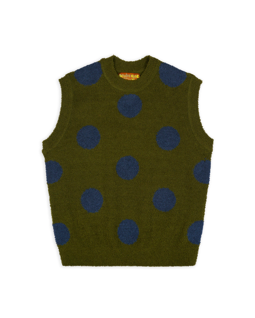 Teddy Fur Dot Knit Sweater Vest, Olive