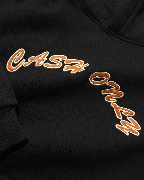 Cash Only Felt Applique Logo Pullover Hood, Black
