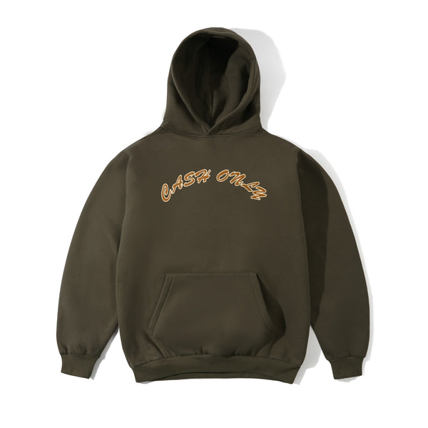 Cash Only Felt Applique Logo Pullover Hood, Brown