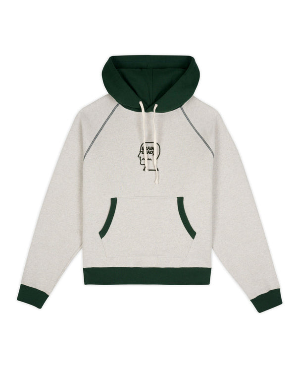 Brain Dead Fleece Logo Head Raglan Pullover, Oatmeal Green