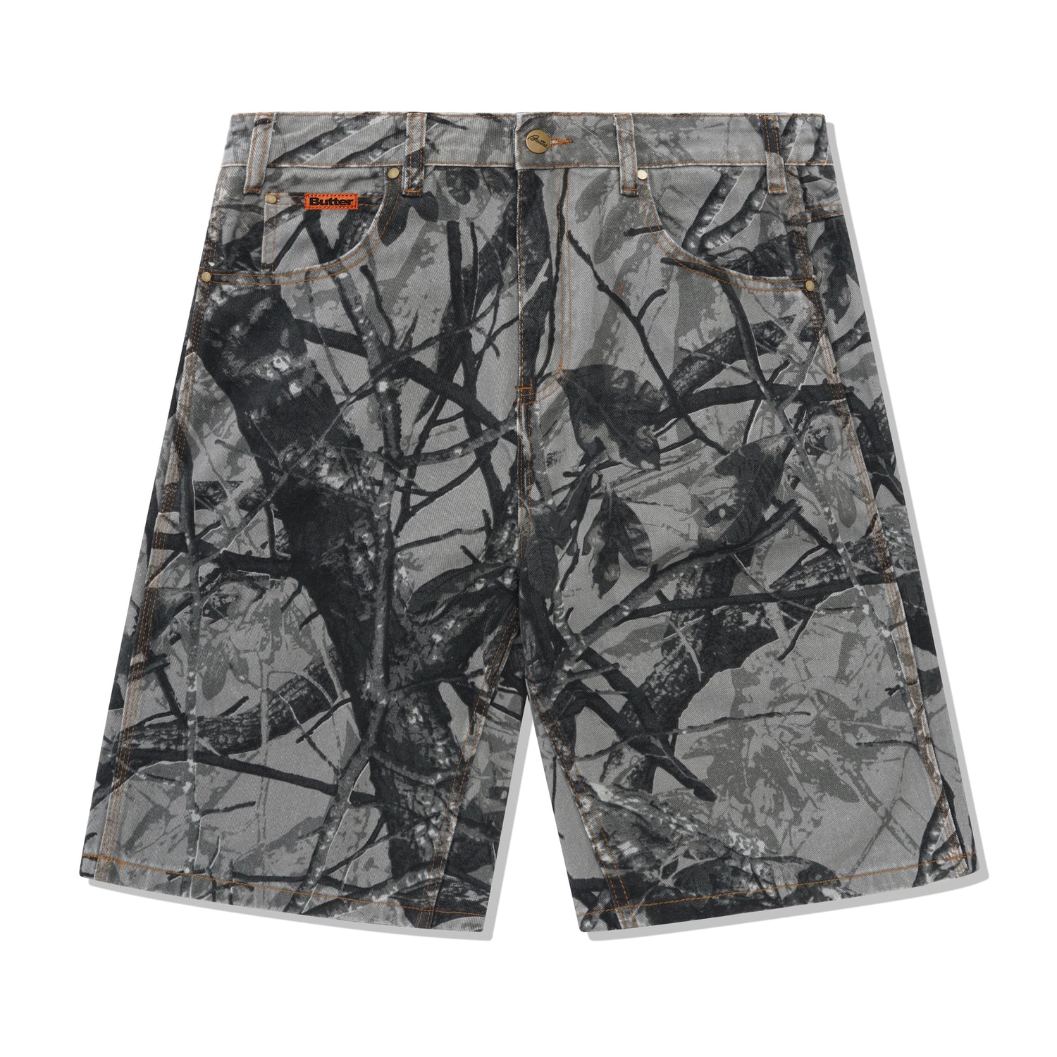 Foliage Camo Denim Shorts, Black