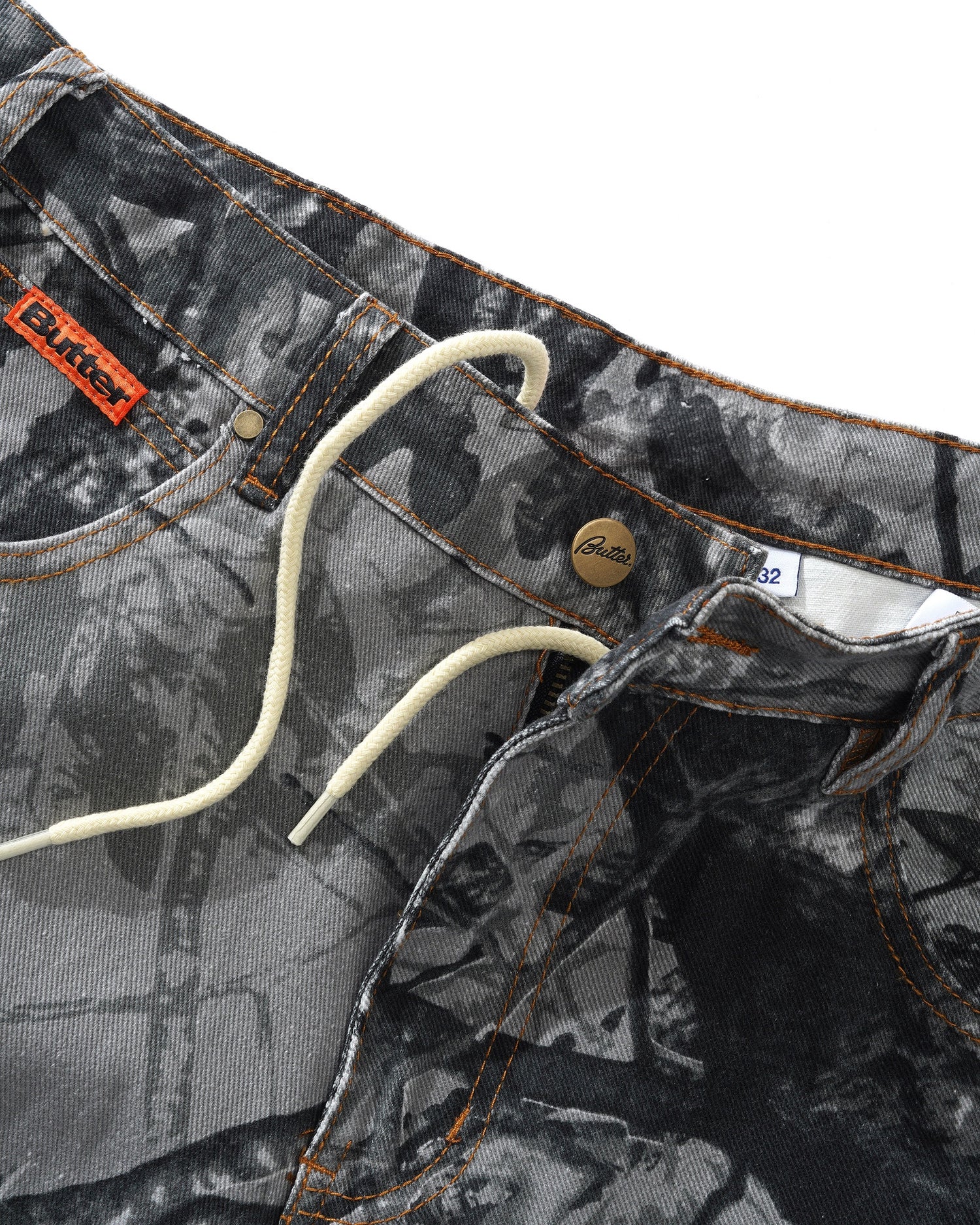 Foliage Camo Denim Shorts, Black