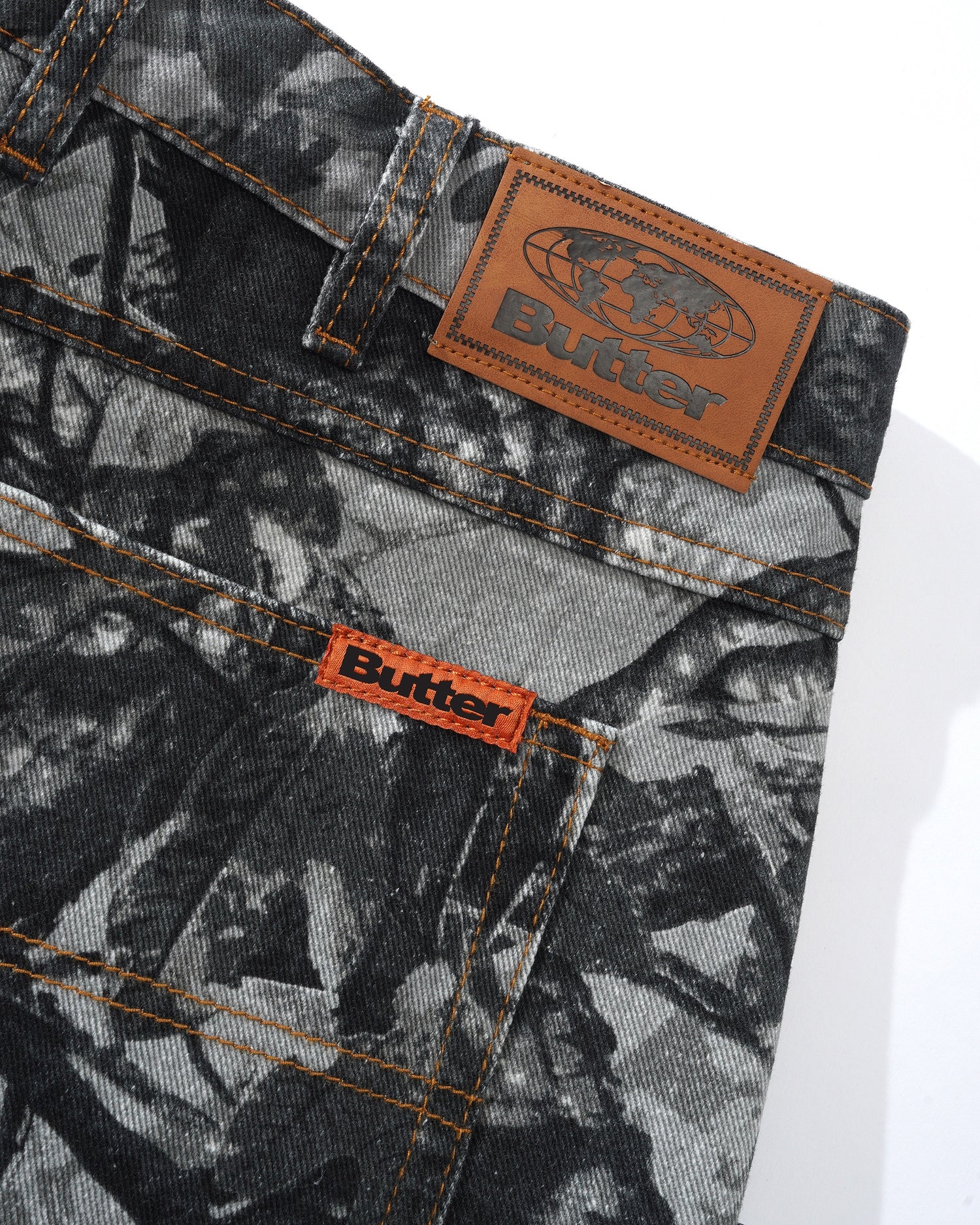 Foliage Camo Denim Shorts, Black