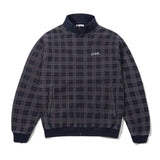 Funnel Neck Waffle Zip-Thru, Navy Plaid
