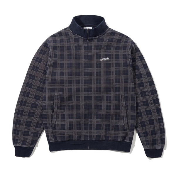 Butter Goods Funnel Neck Waffle Zip-Thru, Navy Plaid
