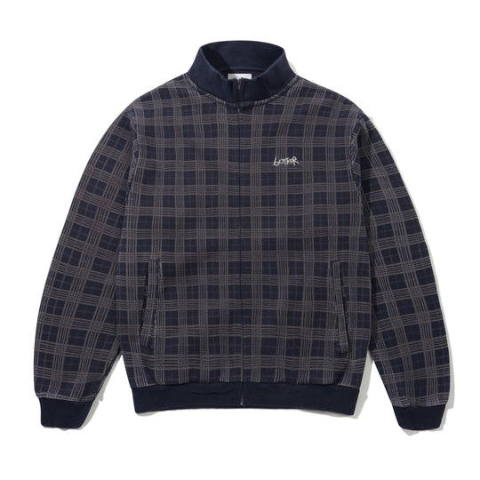 Funnel Neck Waffle Zip-Thru, Navy Plaid