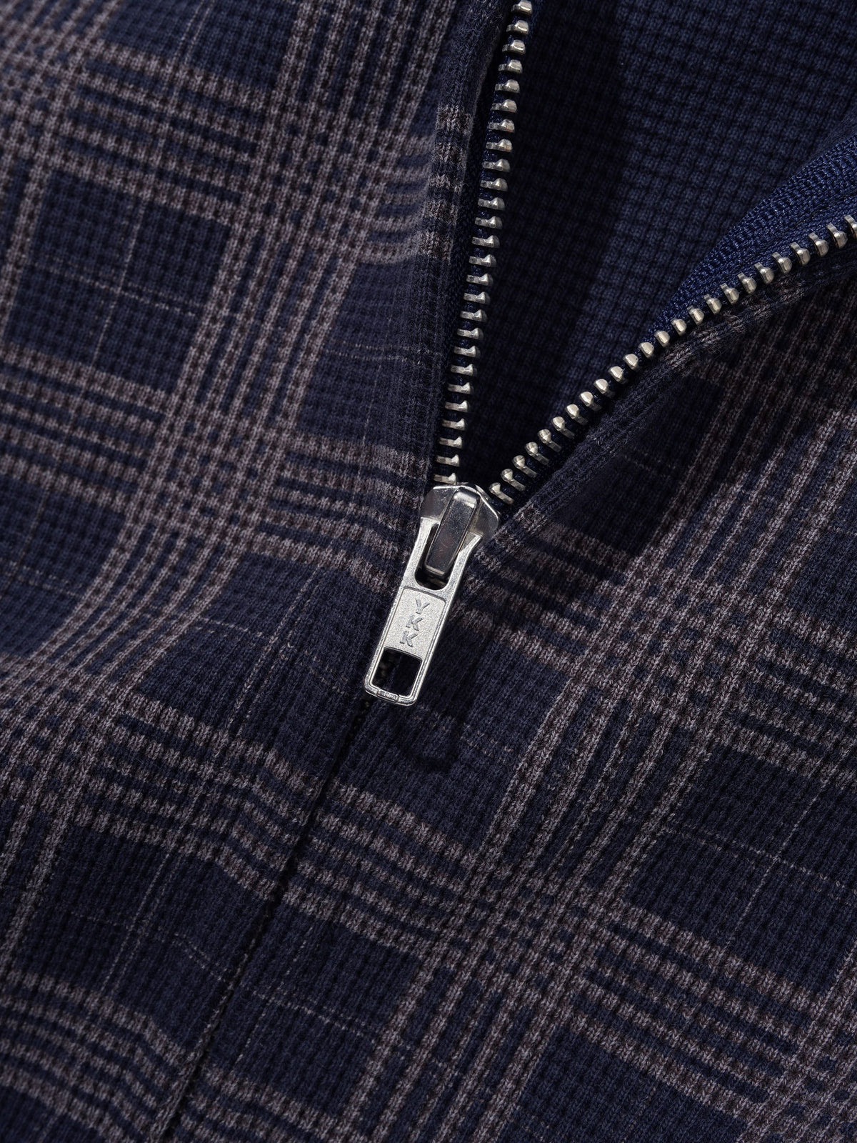 Funnel Neck Waffle Zip-Thru, Navy Plaid