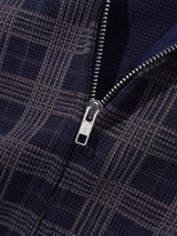 Funnel Neck Waffle Zip-Thru, Navy Plaid