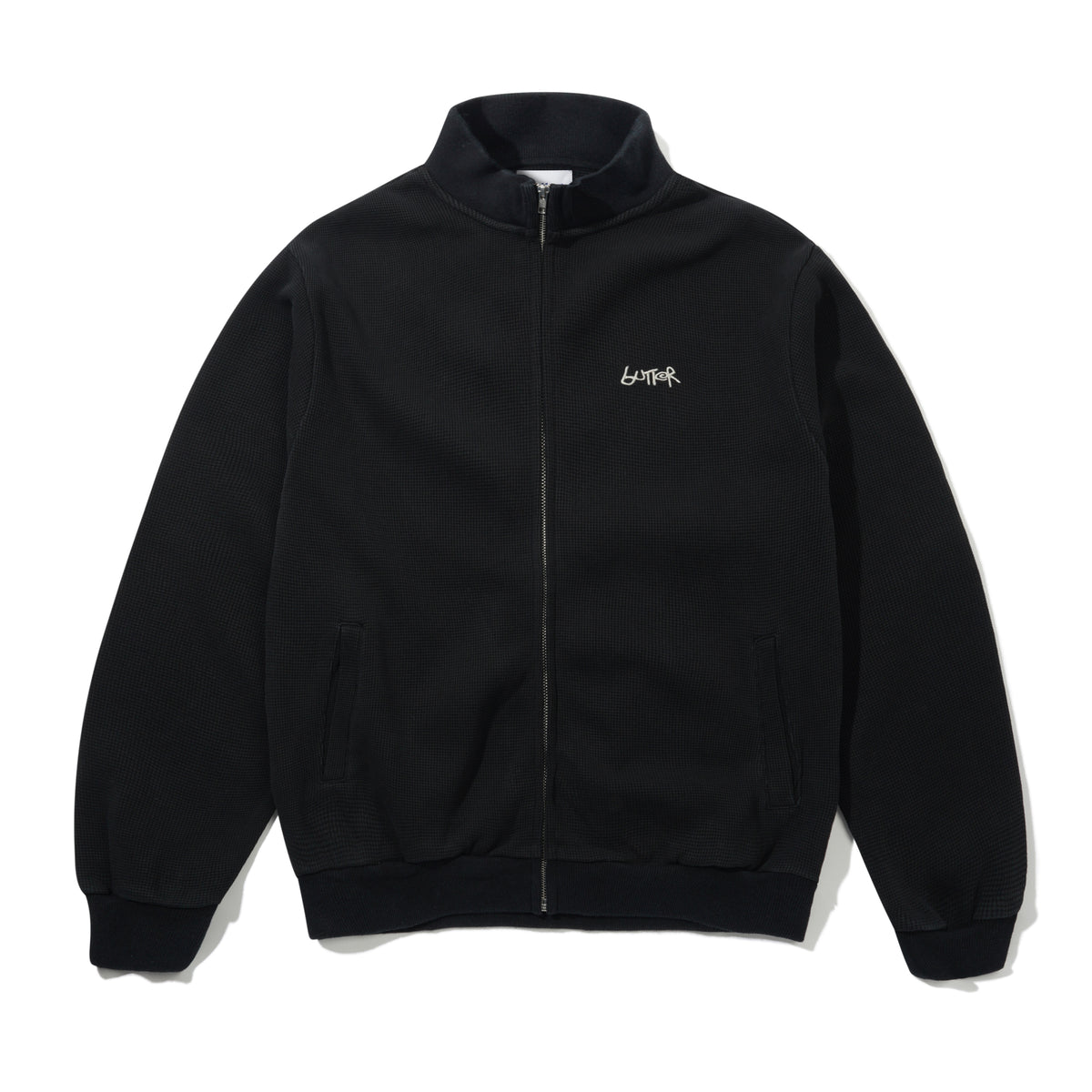 Funnel Neck Waffle Zip-Thru, Washed Black