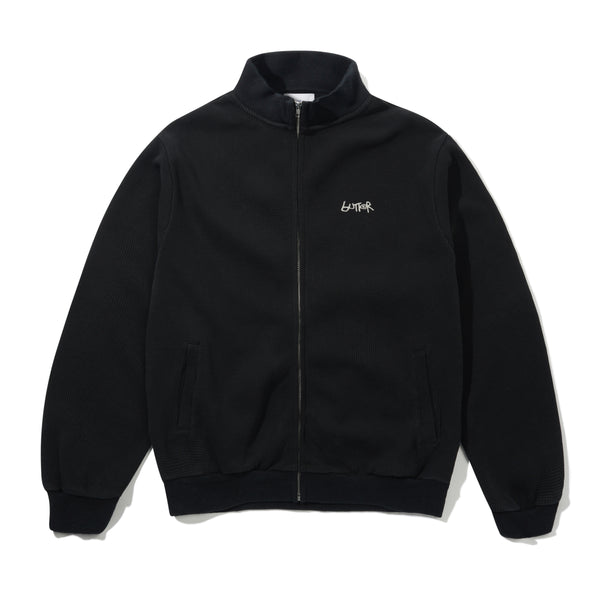 Butter Goods Funnel Neck Waffle Zip-Thru, Washed Black