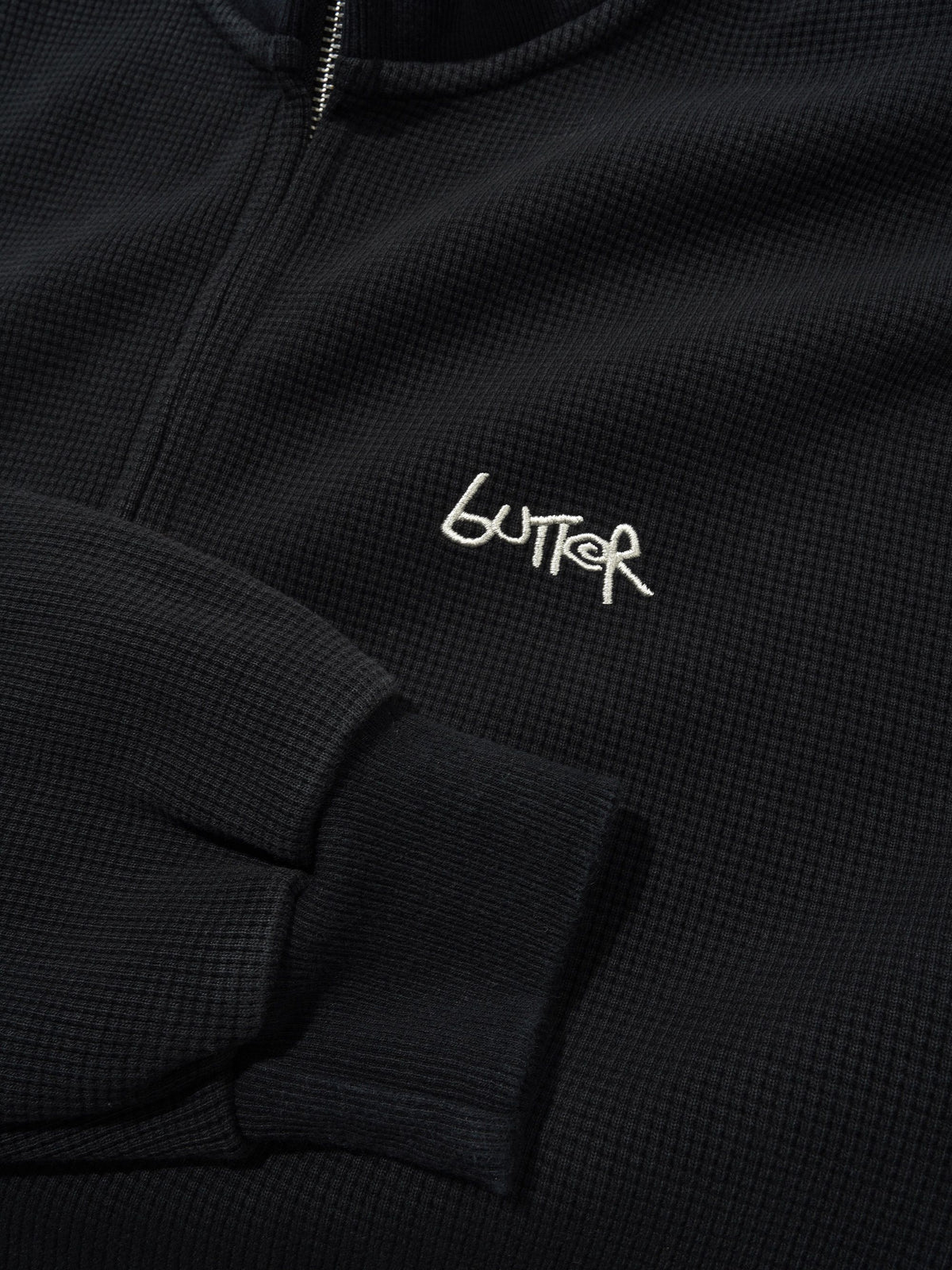 Funnel Neck Waffle Zip-Thru, Washed Black