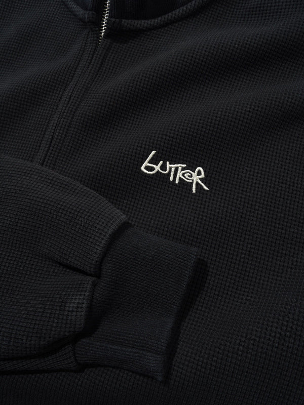 Butter Goods Funnel Neck Waffle Zip-Thru, Washed Black