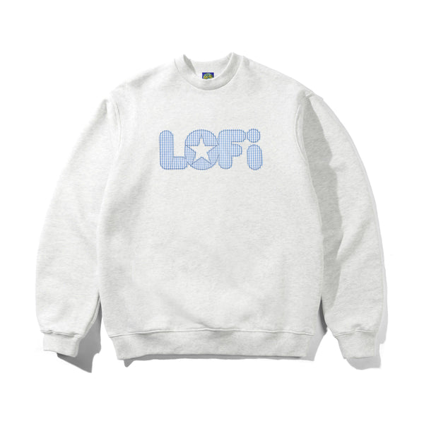 Lo-Fi Gingham Applique Crewneck, Ash