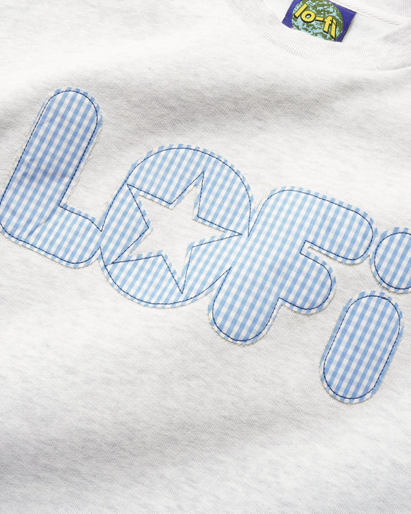 Lo-Fi Gingham Applique Crewneck, Ash