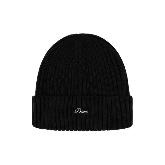 Cursive Fold Beanie, Black